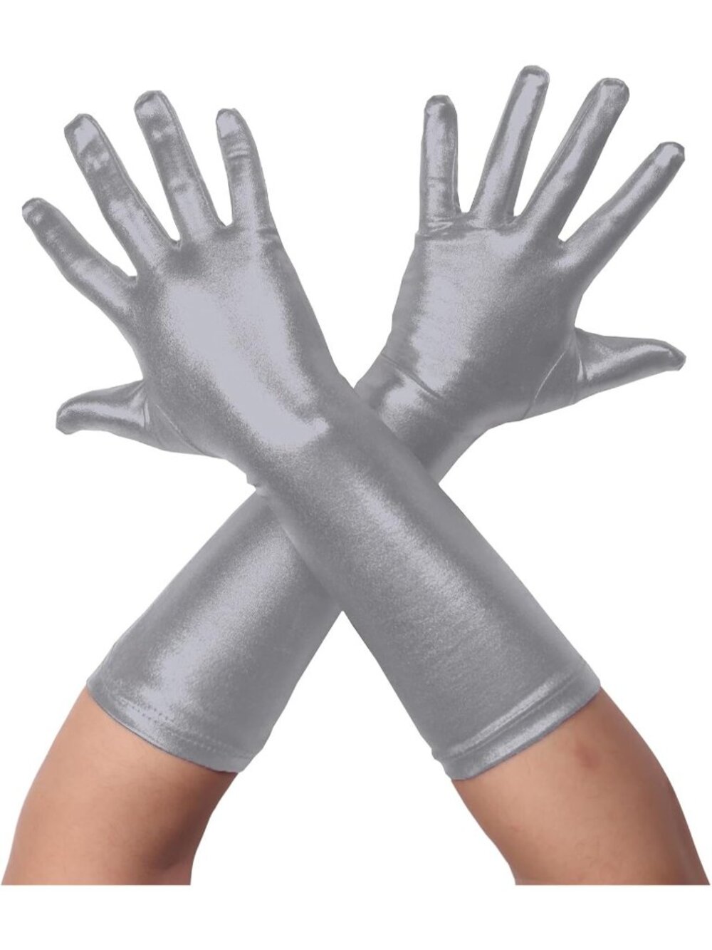 Men's And Women's Gray 1920s Flapper Shiny Metallic Spandex Opera Party Gloves